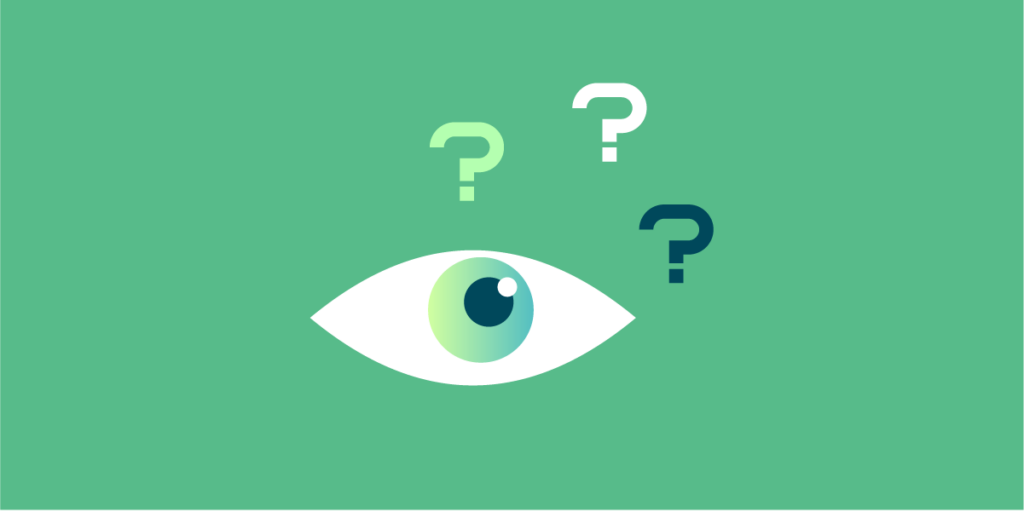 Eye looking at question marks