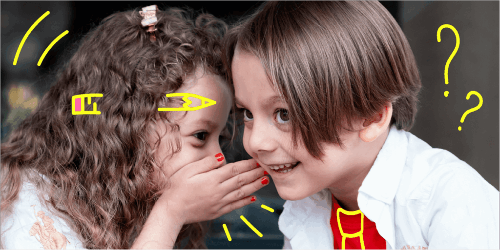 Girl whispering staffing agency secrets to boy
