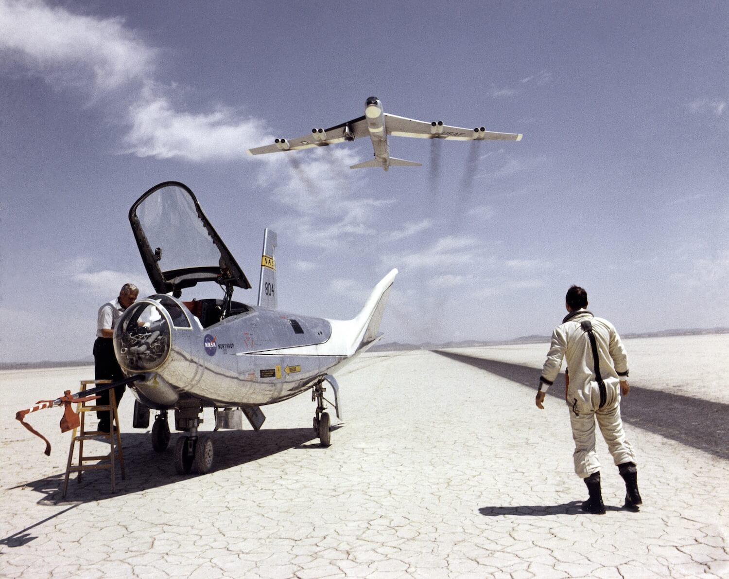 NASA HL-10 on Lakebed with B-52 flyby in 1969