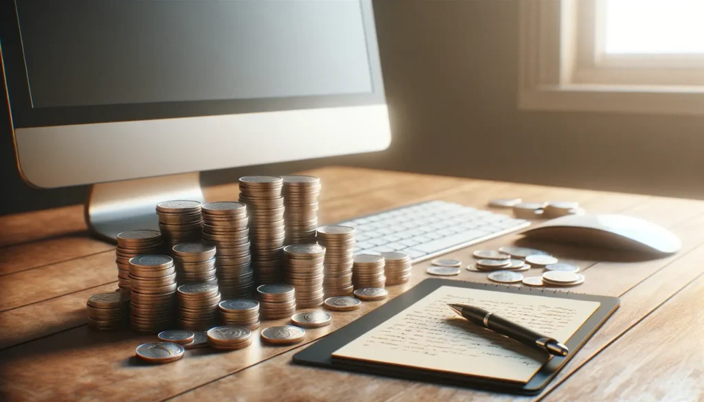 Coins on an employee's desk representing boost in pay created from DOL's new overtime rule