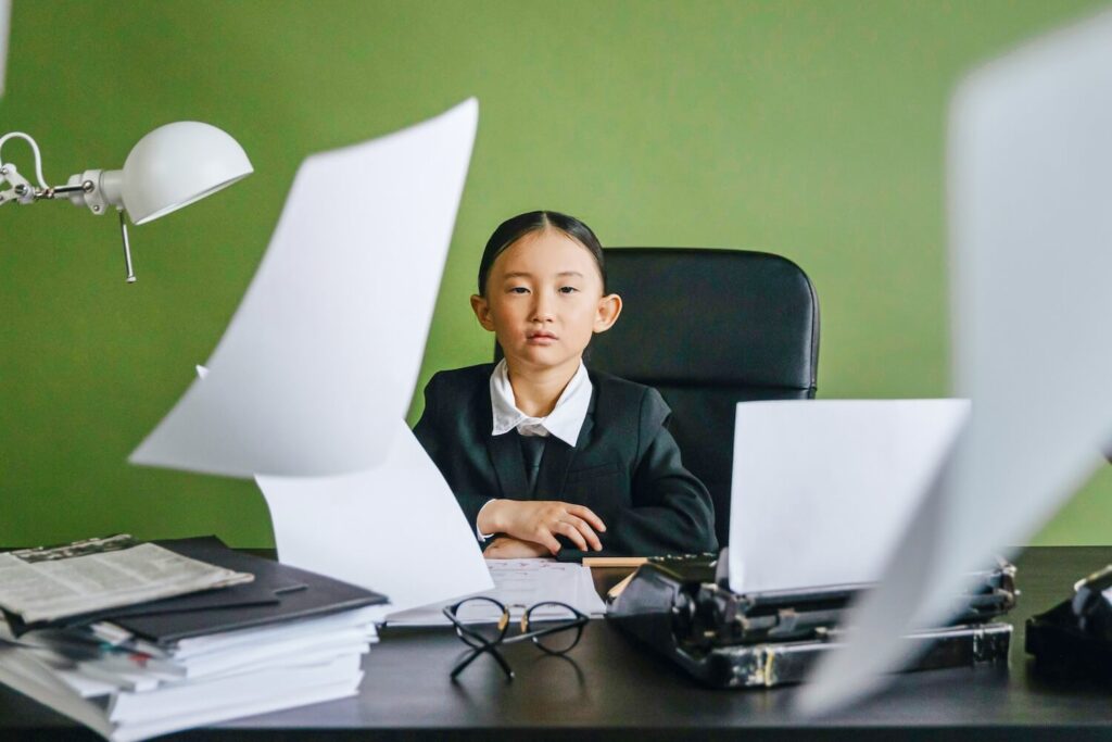 A little girl handling workplace conflict like a boss
