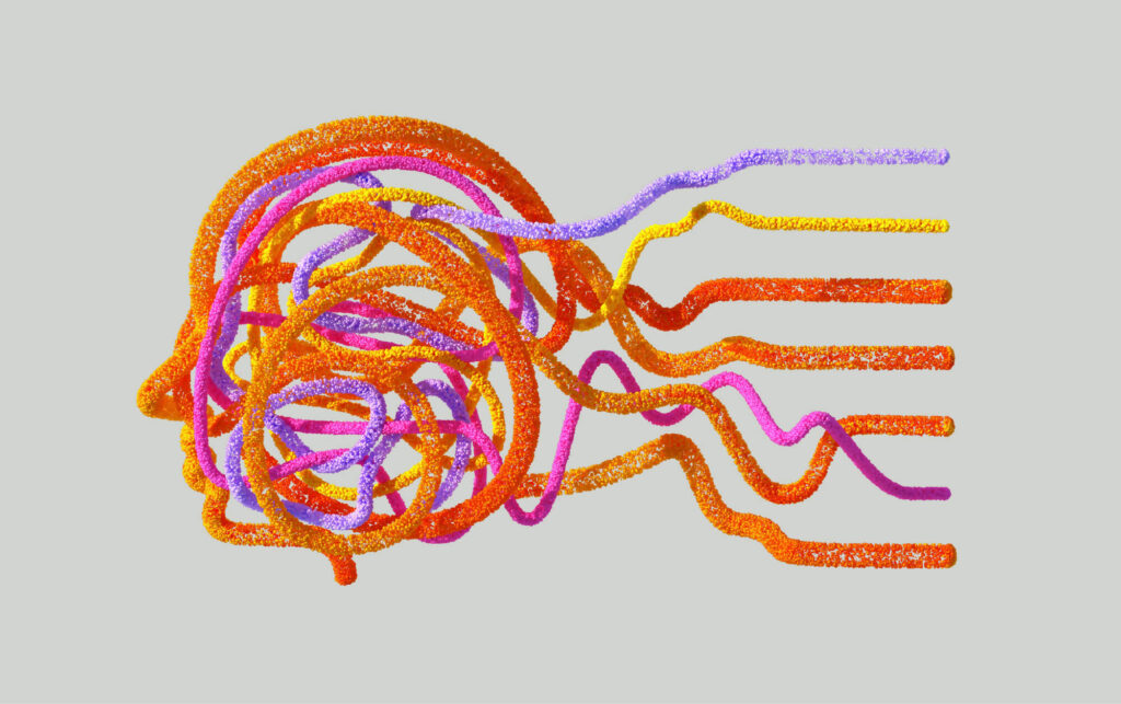 An artistic representation of behavioral interview questions in the human brain.